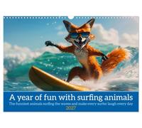 A year of fun with surfing animals (Wall Calendar 2027 DIN A3 landscape), CALVENDO 12 Month Wall Calendar: Funny animals in surfer style surf the ocean on a surfboard