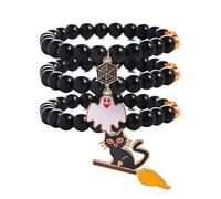 A-yeite Juego de 3 pulseras de Halloween con cuentas elásticas de fantasma, calabaza, gato, telaraña, murciélago, cuentas negras, joyería de Halloween para mujer, fiesta de disfraces, Talla única