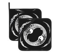 A Yin and Yang Symbol Printing Square Heat Proof Pot Holders (Set of Two) 20.3 x 20.3 cm: telas de calidad, antiquemaduras y fácil de limpiar