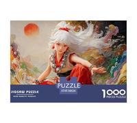 A Young Girl with White Hair Wearing Red Pants 1000 Pcs Papel Ecológico Rompecabezas Oriental Fantasy Female Liberador De Estrés Juego Creativo Puzzle Juego De Desafío Difícil 38x26cm/1000pcs