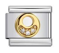 A-Z - Abalorio de pulsera de acero inoxidable con letra inicial de cristal blanco y oro personalizable para cumpleaños, plata italiana de 9 mm, compatible con nomination, 9mm, Metal, No es una piedra