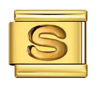 A-Z - Abalorio de pulsera de acero inoxidable con letra inicial de oro en relieve de 18 quilates con letra inicial del alfabeto, personalizable para cumpleaños, plata italiana de 9 mm, compatible con