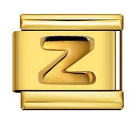 A-Z - Abalorio de pulsera de acero inoxidable con letra inicial de oro en relieve de 18 quilates con letra inicial del alfabeto, personalizable para cumpleaños, plata italiana de 9 mm, compatible con