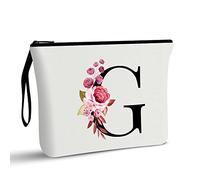 A-Z - Bolsa de Maquillaje Personalizada, Regalos de cumpleaños para Mujeres y Madres, Regalos para Mejor Amiga, Bolsa de cosméticos para Novia, Dama de Honor, Señoras (A) (G, Blanco)