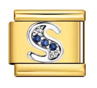A-Z - Pulsera de acero inoxidable con dije de letra inicial de oro de 18 quilates personalizable para cumpleaños, plata italiana de 9 mm, compatible con nomination, Q Crystal 18k, Metal, No es una