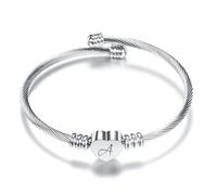 A-Z - Pulsera de plata con diseño de corazón y letra inicial del alfabeto, brazalete abierto ajustable, regalo para hija, hermanas, amigas, mamá, cumpleaños, compatible con abalorios Pandora, 4mm hole
