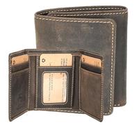 A1 FASHION GOODS A007 - Cartera de piel auténtica con triple pliegue para hombre, con múltiples ranuras para tarjetas, ventana de identificación con caja de regalo, marrón, Tri-fold, Triple pliegue