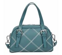 A1 FASHION GOODS Bolso pequeño de piel auténtica para mujer, bolso de doble puntada, doble asa superior con correa cruzada, etc, Teal, Small