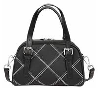 A1 FASHION GOODS Bolso pequeño de piel auténtica para mujer, bolso de doble puntada, doble asa superior con correa cruzada, etc, Black, Small