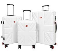 A1 FASHION GOODS British Union Jack AC311 - Maleta giratoria de 8 ruedas con bloqueo de dígitos para equipaje, White, Full Set Of 3 Sizes, Equipaje rígido con ruedas giratorias