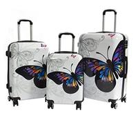 A1 FASHION GOODS Equipaje de 4 ruedas de policarbonato duro, ampliable, ligero, maletas de viaje, impresión de mariposa grande, multicolor, Full Set x 3 Size S+M+L, Hardside Equipaje expandible sobre