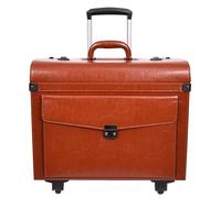A1 FASHION GOODS Rolling Pilot - Funda de piel sintética con 4 ruedas, tamaño de cabina de doble bloqueo, bolsa de viaje de negocios Aero, Tan, L, Maletín grande tamaño cabina Pilot Case