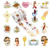 A1diee Rollo de calcomanías de Jesús cristiano, 1000 unidades con 16 patrones religiosos, lindo crucifixión, Biblia, motivacional, vinilo, autoadhesivo, regalo para niños, profesores, recompensa,