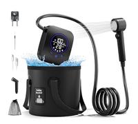 A2501 MORIKO - Ducha portátil para camping, bomba de ducha recargable de 8000 mAh, cabezal de ducha y cubo plegable de 5 galones, ducha al aire libre para senderismo, playa, viajes, baño de mascotas