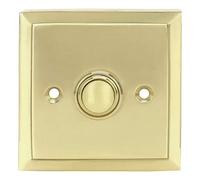A29 Botón de timbre con cable de latón lacado pulido - 6,4 cm x 6,4 cm - Botón pulsador de estilo antiguo en latón con montaje empotrado - Diseño clásico, fácil instalación, compatible con sistemas de
