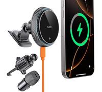 A2C QI2 Cargador mag-Safe Coche, 2 In1 Soporte mag-Safe Coche, Soporte Teléfono para Tablero y Rejilla de Aire,Carga Inalámbrica Rápida de 15W para iPhone 16/15/14 Series & Funda mag-Safe