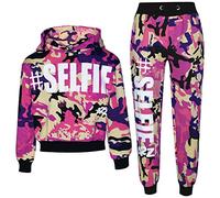 A2Z 4 Kids Chicas Chandal Aqua Selfie Imprimir Vellón Encapuchado Crop Arriba Abajo - T.S Crop Selfie Camo Baby Pink 5-6