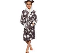 A2Z 4 Kids Chicas Fleece Lujo Sherpa Encapuchado Dressing Gown Estrellas Imprimir - Bathrobe 129 Stars Print Grey._9-10