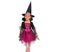 A2Z 4 Kids Disfraz de bruja de Halloween para niñas con sombrero de encaje rosa y negro, disfraz de bruja 12-14