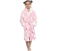 A2Z 4 Kids Girls Fleece Luxury Sherpa Hooded Dressing Robe - Bathrobe 129 Stars Print Pink._7-8