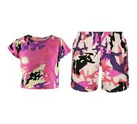 A2Z 4 Kids niñas Crop Top Shorts Verano - Crop Shorts 530 Camo Baby Pink 11-12
