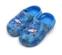 A2Z 4 Kids Zuecos con estampado de tiburón para niños y niñas, sandalias ligeras de EVA para el verano, con correa ajustable, transpirables, para playa, piscina, vacaciones, agua, zapatos azules