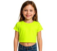 A2Z 4 Niñas Camiseta Crop Top Eficaz Sencilla Camisa Suave Sensación - New Crop Top Plain Neon Green 9-10