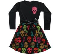 A2Z 4Kids Niña Skater Multicolor Calaveras Estampado Paneles Halloween Fiesta