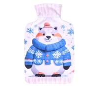 A2Z Botellas de agua caliente de Navidad, diseño de mapache y copo de nieve, funda de forro polar de 2 litros, botella de goma duradera a prueba de fugas, alivio del dolor, cuello, espalda, hombros,