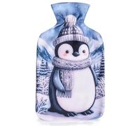 A2Z Botellas de agua caliente de Navidad, funda de forro polar de pingüino, 2 litros, duradera, a prueba de fugas, alivio del dolor, cuello, espalda, hombros, sofá, terapia de calor, regalos de