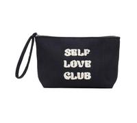 A2Z Self Love Club - Bolsa de pana para mujeres y niñas, bolsa de maquillaje con textura suave y estuche de aseo de viaje con correa para la muñeca, elegante colores mostaza y azul marino para ella