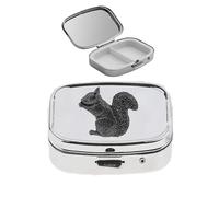 A35 - Pastillero con acabado de ardilla sentada en color negro hecho de peltre inglés fino en un pastillero con espejo para 2 días