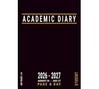 A4 Academic Diary 2026-2027 Page A Day: University Student Planner with Times , August to July , 26/27 UK , Black
