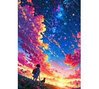 A4 Anime Nachthimmel Notizbuch: Softcover Animemotiv Notizheft mit 72 linierten Seiten