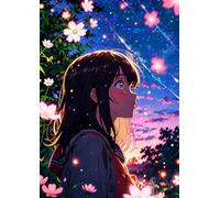 A4 Anime Nachthimmel Notizbuch: Softcover Animemotiv Notizheft mit 72 linierten Seiten