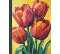 A4 Floral Notebook: Bright Yellow Cover with Red Orange Tulips Aesthetic for Sketching, Journaling, and Note-Taking | Softcover & Hardcover Lined ... of White 8mm College Ruled Paper with Margin