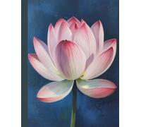 A4 Floral Notebook: Pink Lotus Flower Oil Painting Journal: Aesthetic Meditative Lined Diary | Deep Pastel Navy Cover