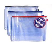 A4 Tuff Bag Cartera con cremallera de plástico transparente con cremallera, estuche para lápices de archivos, resistente al agua, bolsas de malla reforzadas (compatible con A4-12 unidades)