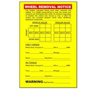 A4 Wheel Change Notice Book - 54 Sheets: Re-Torque Warning Tags for Workshop Safety & Compliance