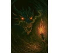 A5 size (5.8 x 8.3 in) 100 page lined notebook - Dragon crawling from a cave into a hand with flames
