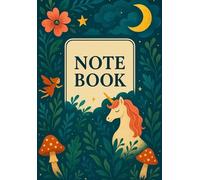 A5 size (5.8 x 8.3 in) 100 page lined notebook - Mystical theme with a unicorn, toadstool and fairy.
