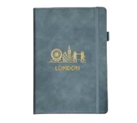 A5 Thermo PU Leather Journal Notebook - London Souvenir Skyline Teal Notebook - 192 Pages, Pen Loop, Rear Pocket & Bookmark, London Eye, Big Ben & Tower Bridge Travel Notebook (London Skyline)