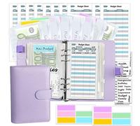 A6 Geld organizer Budget Binder Budgetplaner-Kit, mit Geldumschlägen, Budgetminen, umschlagmethode sparen, passenden Aufklebern und Etikett, 7.4x5.71" (Harphia, NPNB-140F-A6-Purple)