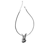 A73 Collar con colgante de cabeza de liebre de peltre, cordón negro, 45,7 cm