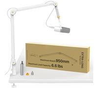 AA AUDIO ACCESSORY Brazo de suspensión para micrófono, carga 3 kg, compatible con Shure SM7B, MV7+. Diseño de engranaje bloqueante para máxima estabilidad, soporte de mesa profesional, blanco