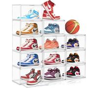 AAABOX 3 Piezas Cajas para Zapatos Transparentes Apilables,36x27x23 Vitrina Expositora para Zapatos,Caja de Exhibición Antipolvo de Acrílico para Figuras Modelo Juguetes Sombrero Muñecas