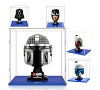 AAABOX Vitrina Expositora 20x20x25 con Base Azul,Caja Exhibición Acrílico Transparente para Casco Modelo Boba Fett 75277 Stormtrooper 75276 Darth Vader 75304 Iron Man 76165 Mini Castle 40478 Muñeca