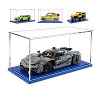 AAABOX Vitrina Expositora 35x15x15 con Base Azul,Caja Exhibición Acrílico Transparente para Coche Escala 1/18 Ford Mustang Shelby GT500 42138 Lamborghini Huracan Tecnica 42161 Jeep Wrangler 42122