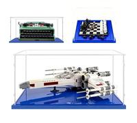 AAABOX Vitrina Expositora 35x30x15 con Base Azul,Caja Exhibición Acrílico Transparente para Star Wars X Wing Luke Skywalker 75301 Ideas Typewriter 21327