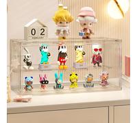 AAABOX Vitrina Expositora para Colecciones Figuras,Caja Exhibición Acrilico Transparente,Expositor Miniaturas Metacrilato para Bitty Pop Mart,Autoensamblaje(1 Piezas, 2 Niveles,34x16x18cm)